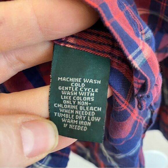 Lauren Jeans Co. Ralph Lauren red white Blue Striped Plaid Button Up Shirt-L - Picture 4 of 8